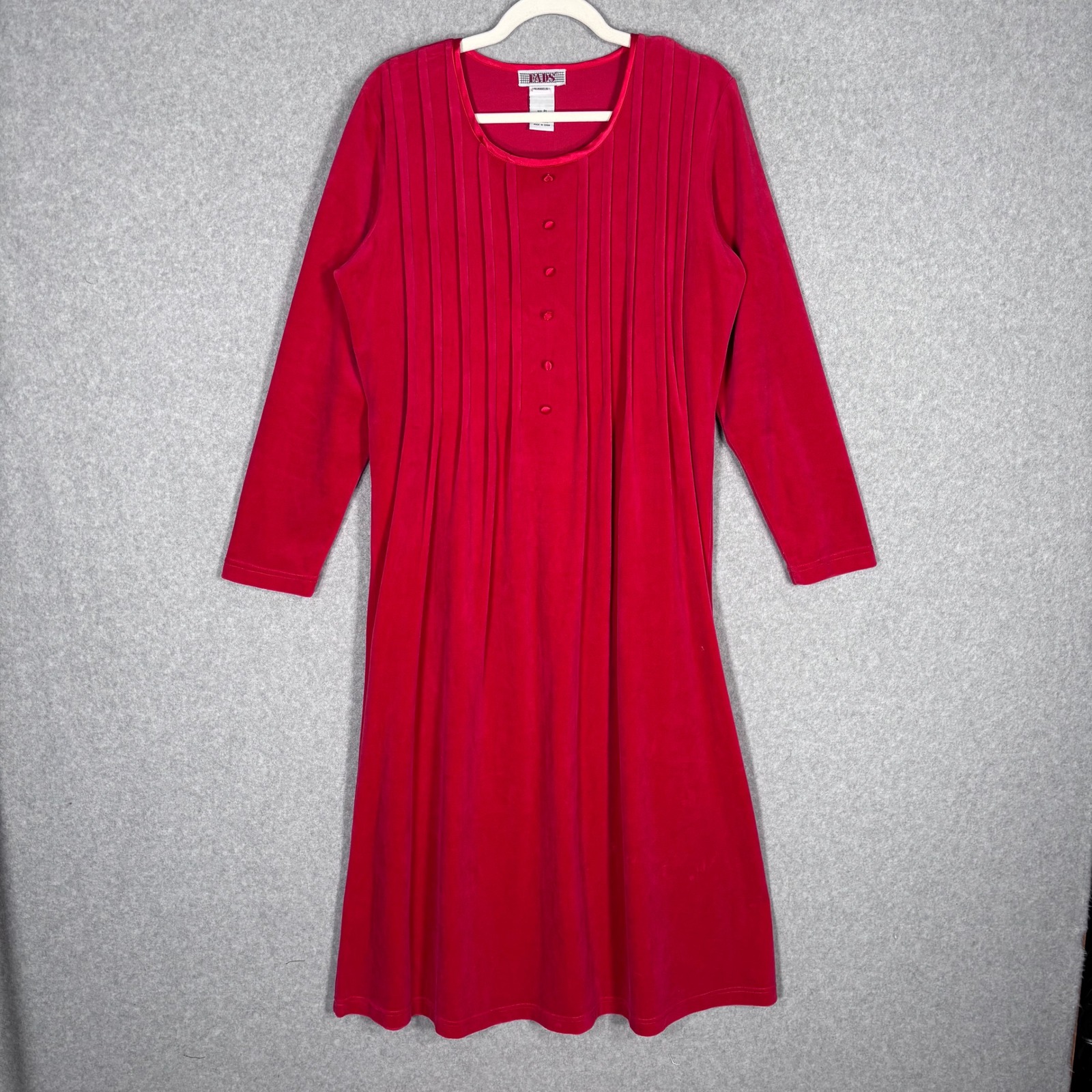 Vintage Fads Velour Dress Large Pl Pleated Pintuck Prairie Modest Lounge Comfort